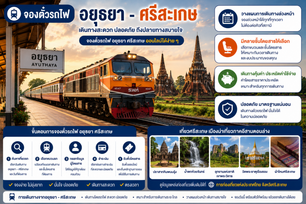 จองตั๋วรถไฟ อยุธยา ศรีสะเกษ